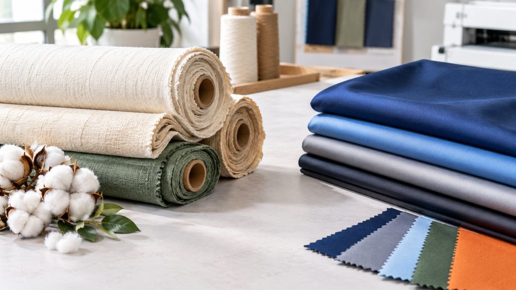 Cotton and polyester fabric materials compared side by side
