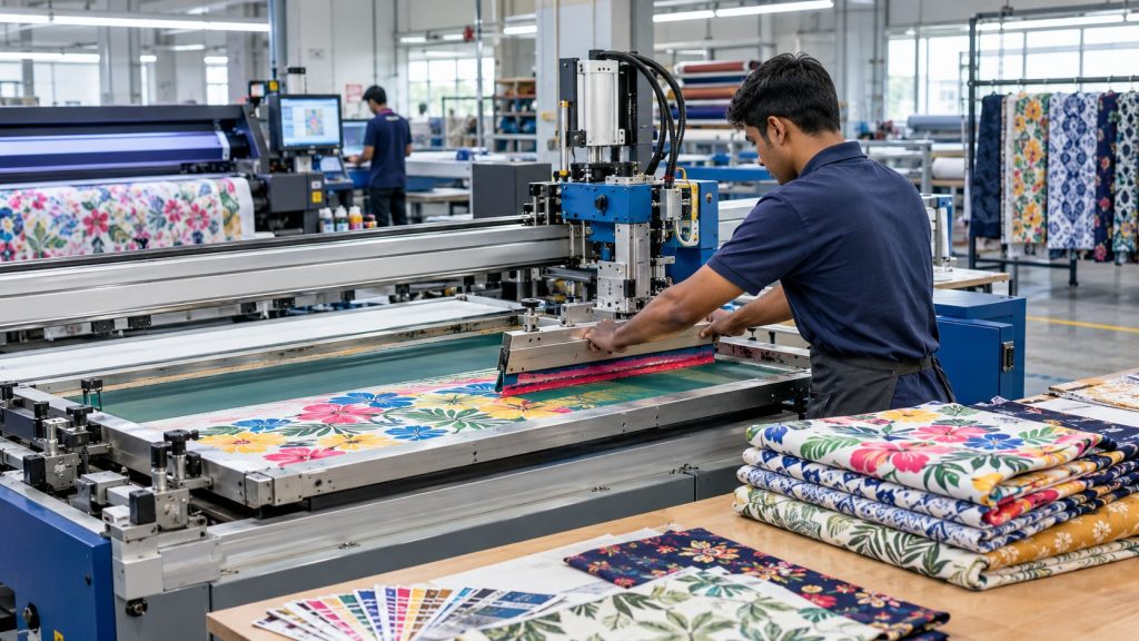 Textile printing methods in a modern garment printing factory